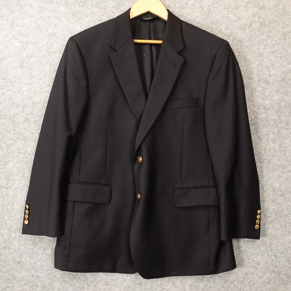 Mens Wool‎ Blazer 42S Short M Black Gold Button Suit Old Money Formal JOS A BANK